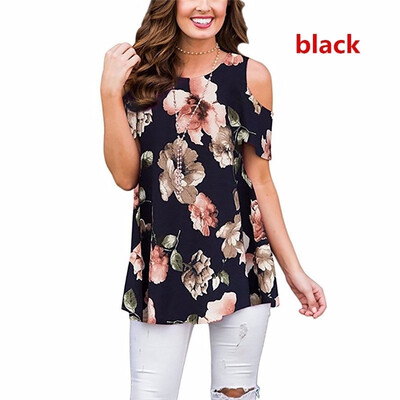 

Women Fashion Floral Printed Off Shoulder T-shirt Casual Short Sleeve Round Neck Loose Blouse Tops Plus Size
