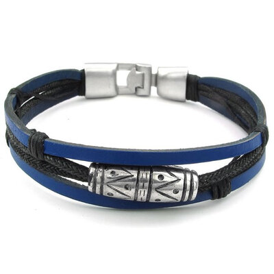 

Hpolw Mens Womens Leather Rope Bracelet, Tribal Braided Cuff Bangle, Black Blue Silver