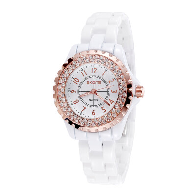 

SKONE Fashion Cool Ceramic Waterproof Watchband Vintage Excellent Rhinestone Embedded Delicate Wristwatch