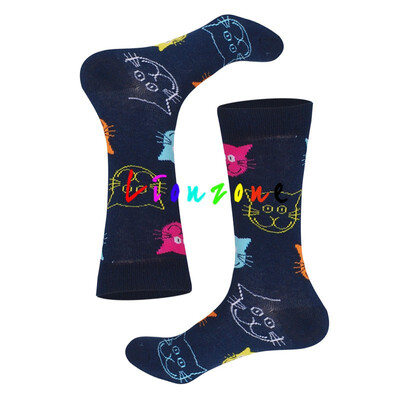 

LIONZONE Women Happy Socks Unisex Colored Cats Robots Stationery Brand Designer Cotton Warm Casual Socks Funny Gift For Lovers