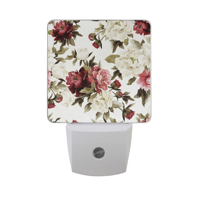 

ALAZA LED Night Light With Smart Dusk To Dawn SensorWatercolor Peonie Seamless Pattern Plug In Night Light