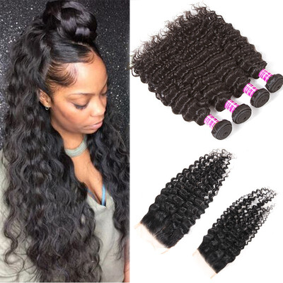 

Glary Peruvian Virgin Hair Deep Wave Bundles Hair Unprocessed 4 Bundles with Closure 100 Cheap Human HairFor Black Women