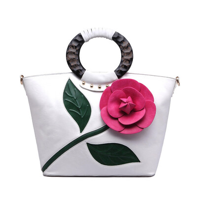 

Luxury brands women leather handbag rose flowers bride tote bag large pretty shoulder bag Messenger bag for girlfriend