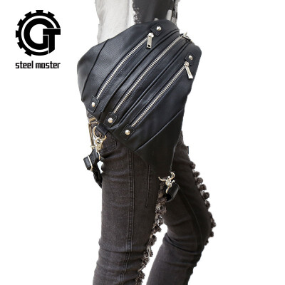 

Steel Master Steampunk Bags Backpack Steam Punk Bags Pockets Gothic Female Waist Bags 2018 New Rock Triangle Bags with zipper