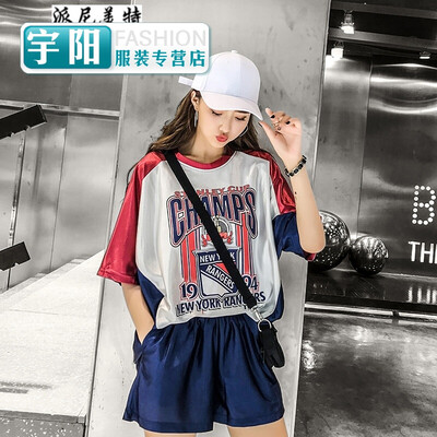 

handsome street hip hop girls clothing short-sleeved T-shirt two-piece tide shorts running sports girl suit