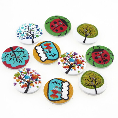 

mymei 1 Bag 100pcs Mixed Pattern Wooden Buttons Fit Sewing&Scrapbook 20mm