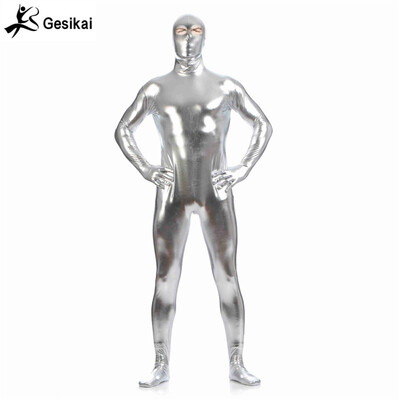 

Gesikai Mens Open Eyes Metallic Zentai Full Bodysuit Custom Made Back Zipper Second Skin Tights Suit Fancy Halloween Costumes