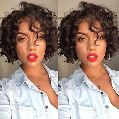 

Short Human Hair Wigs for Black Women Curly Wavy Lace Front Wig Brazilian Lace Front Wigs with Baby Hair Natural Color