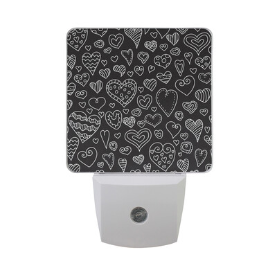 

ALAZA Valentines Day LED Night Light With Smart Dusk To Dawn SensorHand Drawn Hearts Plaid Plug In Night Light