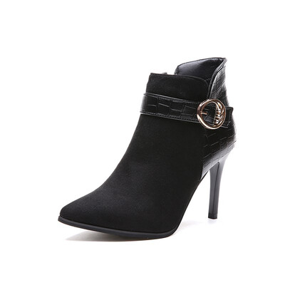 

2018 fashion autumn&winter new pointed suede side zipper high heel buckle Martin boots stiletto belt buckle boots womens boot