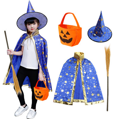 

Many memories of Halloween costumes cloak props decorations childrens Halloween decorations childrens toys cosplay costumes performances magician blue