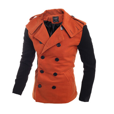 

Zogaa New Mens Wind Coat Slim Contrast Color Double-breasted