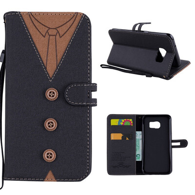 

MOONCASE Samsung Galaxy S7 Edge stitching embossed mens leather case - black