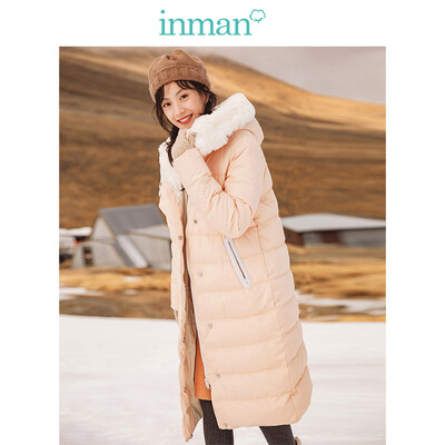 

INMAN 2018 winter new hooded fur collar fresh literary warm long down jacket female 1884121002 champagne L