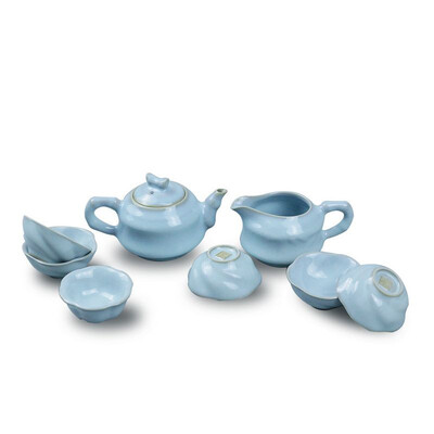 

Ru kiln sky blue lotus shaped teaset
