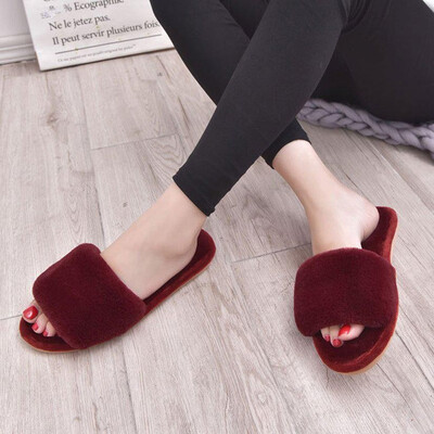 

Plush open-toed soft soles indoor slippers