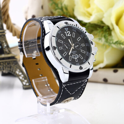 

Large dial Watch Face Wide Band Men Boy Wristwatch PU Leather Stainless Steel