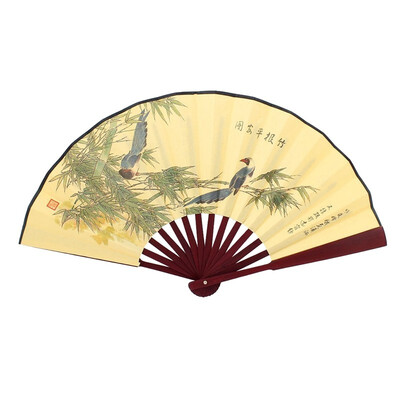 

UpperX Man Bamboo wood frame with bird motif-Foldable fabric fan color Light Yellow