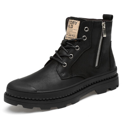 

Mens Boots Fashion Casual Boots Lace Up High Cut Shoes For Men Light Genuine Leather Martin Boots Black Size 37-46