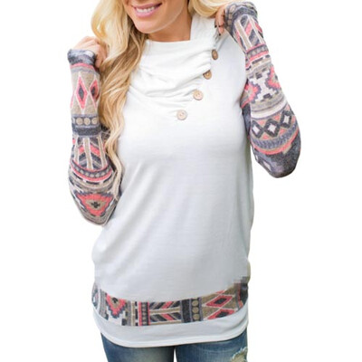 

CT&HF Women Cotton Long Sleeves Printed Splicing Pullover Hoodie Tops