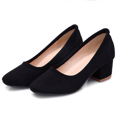 

IDIFU Womens Sexy Square Toe Low Cut Wide Work Shoes Block Mid Heel Pumps