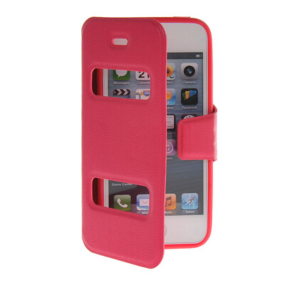 

MOONCASE View Window Leather Side Flip Pouch Hard board Shell Back чехол для Apple iPhone 5 / 5S Hot pink