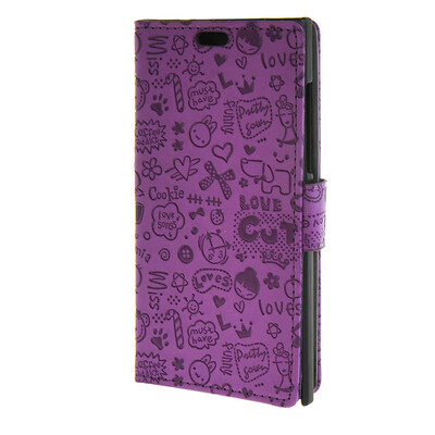 

MOONCASE Lovely pattern Leather Card Wallet Slot Bracket Back Case Cover for BlackBerry Leap Purple
