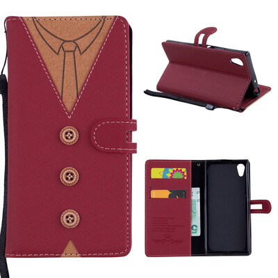 

MOONCASE Sony Xperia XA1 stitching embossed mens leather case - red
