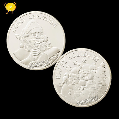 

Santa Claus Writing Letter Blessing Commemorative Coin Merry Christmas Gold Plated Silver Exquisite Holiday Coin Collectibles