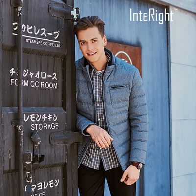 

INTERIGHT Mens casual business stand collar thickening cold warm down jacket gray