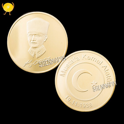 

Turkish President kemal ataturk gold-plated commemorative coin "ataturk ""Father of Turkey"challenge coin collectibles