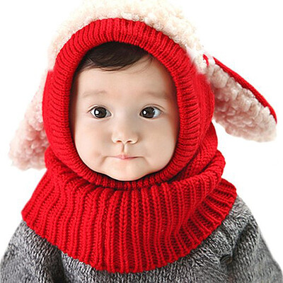 

Baby Kids Boys Girls Earflap Cap Winter Warm Hooded Scarf Knit Wool Beanie Hat