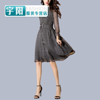 

2018 spring new womens skirt mesh chiffon skirt OL retro shirt A word skirt