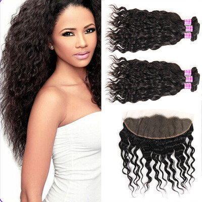 

Glary Peruvian Virgin Hair Water Wave 3 Bundles with Frontal Peruvian Human Hair Weave Peruvian Natural Weave Hair Extensions