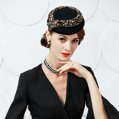 

New Winter Fashion Wool Hat Women Elegant Vintage Wedding Pillbox Hat Ladies Formal Floral Party Church Fedora Cap B-7449