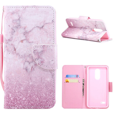 

MOONCASE Wiko View Prime painted leather case with small hand rope - pink white marble