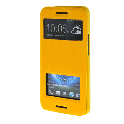 

MOONCASE Side Flip Hard board Slim Leather Bracket Window чехол для Cover HTC One M7 желтый