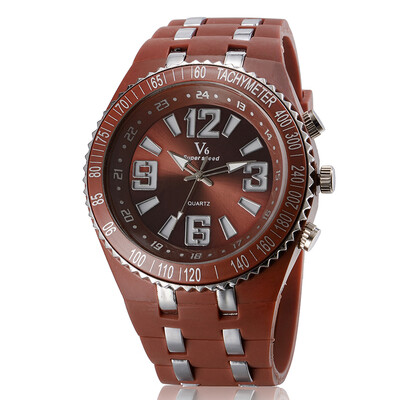 

Men Fashion High Quality Quartz Movement Watch Daily Waterproof Accurate Silicone Wristwatch Round Case Button Buckle V6 Brand Watch V260B