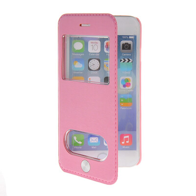 

MOONCASE View Window Leather Side Flip Pouch Stand Shell Back ЧЕХОЛ ДЛЯ Apple iPhone 6 ( 4.7 inch ) Pink
