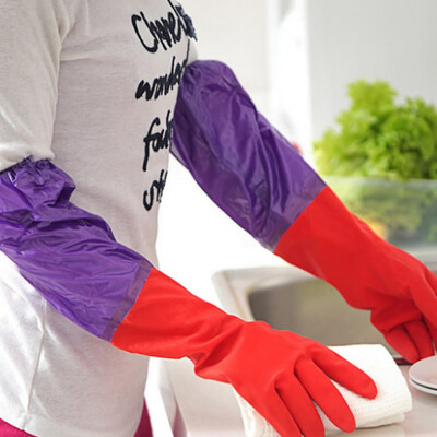 

Green Retro Rubber Cleaning Dishwasher Laundry Glove Plus Velvet Warm Plus 2 Double Pack Color Random