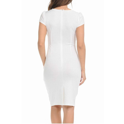

Auliné Collection Womens V-Neck Zipper Office Professional SIDE wrap Tight Dress