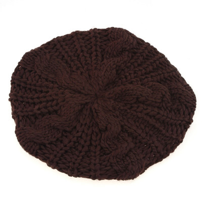 

Crochet Hat Knitted Beret Braided Women's&Lady's Coffee Cap Baggy WINE RED