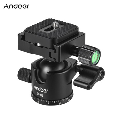 

Andoer C-10 Aluminum Alloy Camera Tripod Ball Head Mini Ballhead Low Center of Gravity 1pc Spare Quick Release Plate for Canon Ni