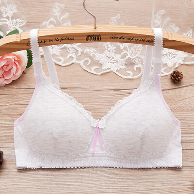 

LAXJOY Langyue 2018 sexy lace comfortable cotton girl without steel ring bra student development period on the bra thin model cup LNWX189408 white gray X2 3270