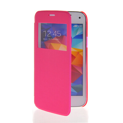 

MOONCASE Ultra Thin Leather Side Flip Pouch Hard board Shell Back ЧЕХОЛ ДЛЯ Samsung Galaxy S5 Mini Hot pink