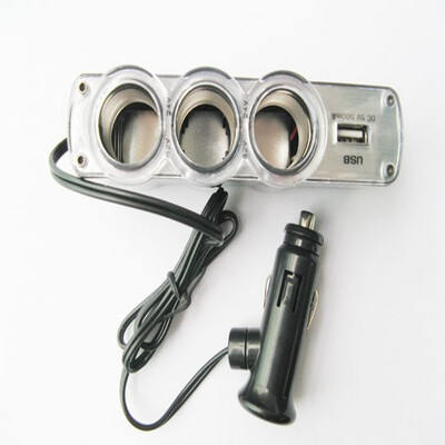 

3 Socket 1 USB Splitter Car Charger Adapter for iPod/iPhone/PDA Cellphone