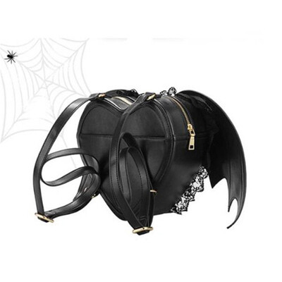 

MyMei Hot Fashion Women Black Bat Heart Wings Bag Backpack Goth Punk Lace Goth Girl
