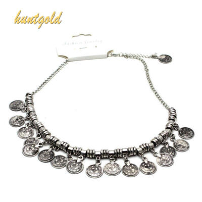 

Stylish Girl Vintage Ethnic Coin Tassel Type Clavicle Chain Elegant Party Necklace