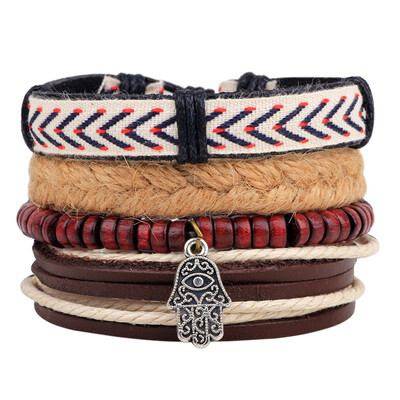 

New Fashion Bead Leather Bracelets & bangles for Woven 34 pcs 1 Set Multilayer Wristband Vintage Handmade Bracelet Men Pulseira