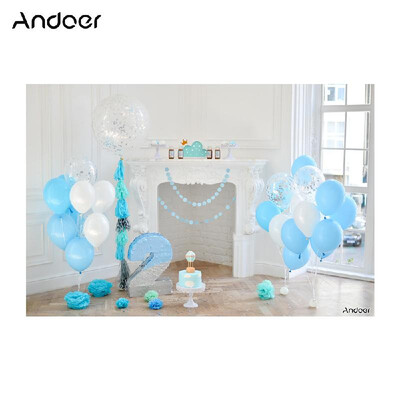 

Andoer 21 15m7 5ft First Birthday Backdrop Balloon Cake Windows Fireplace Photography Background Baby Boy Kids Photo Studio